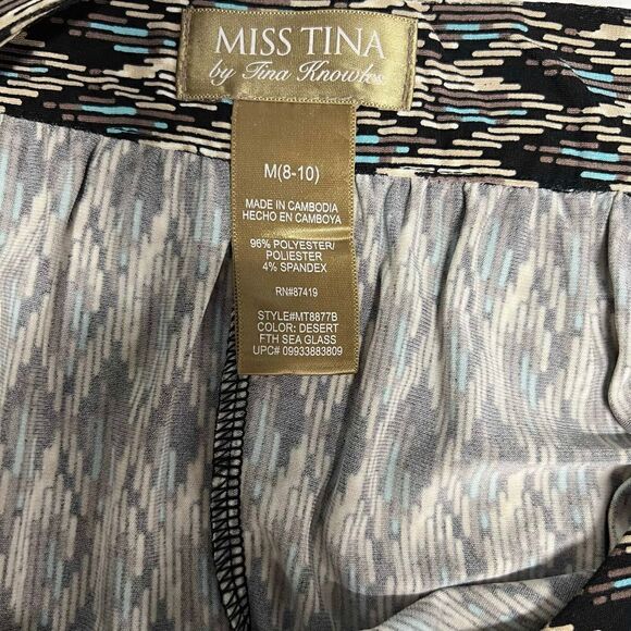 Miss Tina Midi Dress Keyhole V Neck Aztec Black Brown Tan Turquoise Print Medium - Picture 13 of 15